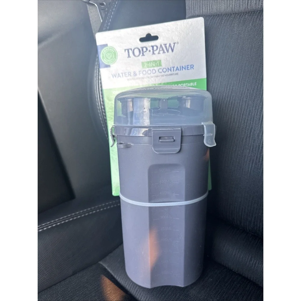 Top Paw For‎ Travel Container For Dog 2-in-1 Food And Water Leak Proof Portable
